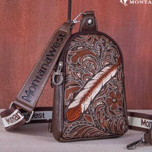 Montana West Embroidered Feather Cut-Out Floral Sling Bag